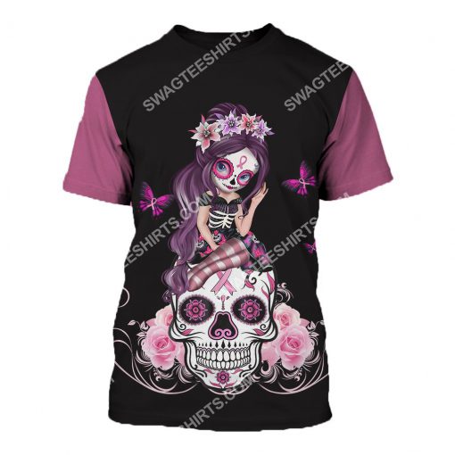 breast cancer awareness sugar skull fairy figurine all over printed tshirt 1
