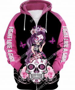 breast cancer awareness sugar skull fairy figurine all over printed zip hoodie 1