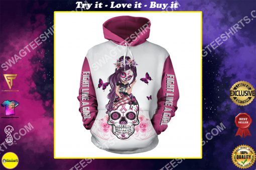 breast cancer awareness sugar skull fairy figurine fight like a girl all over printed shirt