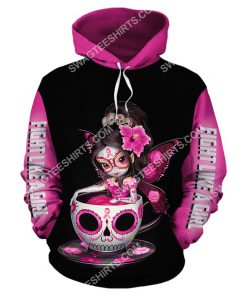breast cancer awareness tea cup sugar skull fairy figurine all over printed hoodie 1
