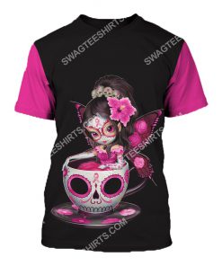 breast cancer awareness tea cup sugar skull fairy figurine all over printed tshirt 1