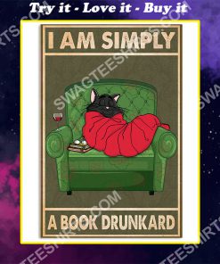 cat i am simply a book drunkard vintage poster