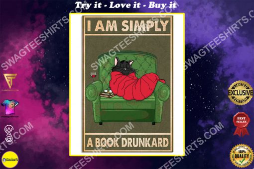 cat i am simply a book drunkard vintage poster