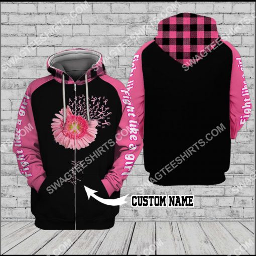 custom name breast cancer awareness daisy flower all over printed zip hoodie 1