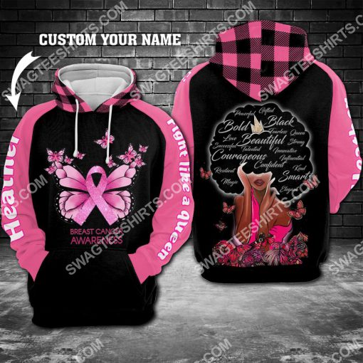 custom name breast cancer awareness fight like a queen all over printed hoodie 1 - Copy