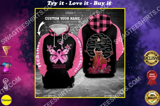 custom name breast cancer awareness fight like a queen all over printed shirt