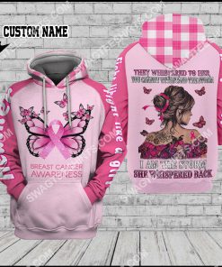 custom name butterfly fight like a girl breast cancer awareness all over printed hoodie 1