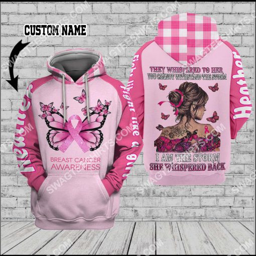 custom name butterfly fight like a girl breast cancer awareness all over printed hoodie 1 - Copy