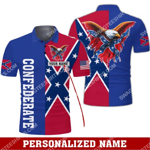 custom name confederate states of america flag all over printed polo tshirt 1