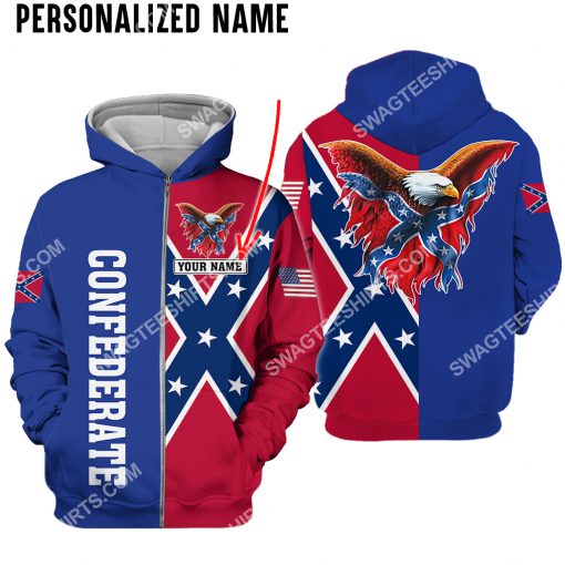 custom name confederate states of america flag all over printed zip hoodie 1