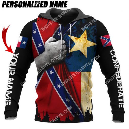 custom name confederate states of america texas flag all over printed hoodie 1
