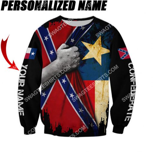 custom name confederate states of america texas flag all over printed sweatshirt 1