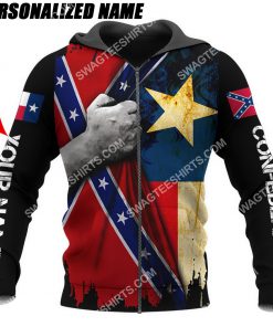 custom name confederate states of america texas flag all over printed zip hoodie 1