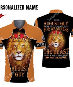 custom name lion i am an august guy never mistake my kindness for weakness all over printed polo 1