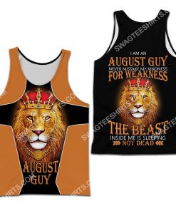 custom name lion i am an august guy never mistake my kindness for weakness all over printed tank top 1