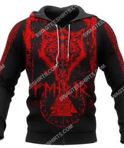 fenrir wolf viking symbol all over printed zip hoodie 1