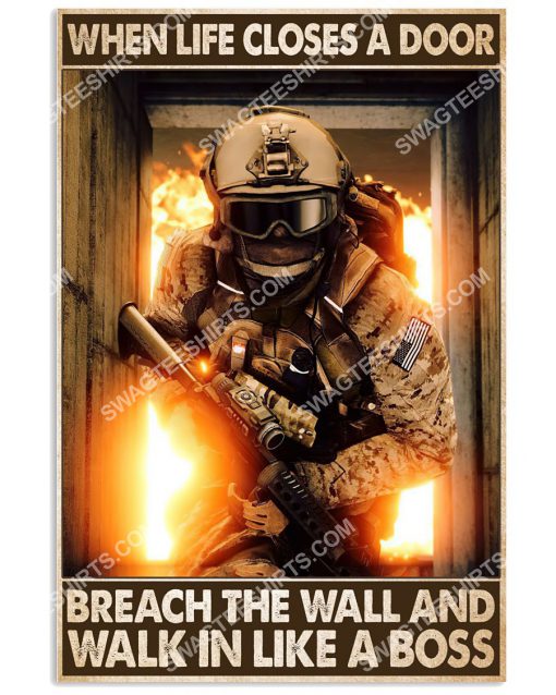 firefighter when life closes a door breach the wall and walk in like a boss poster 1(1)