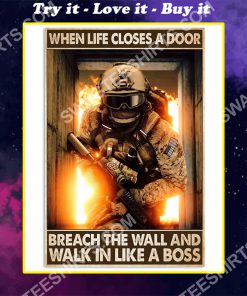 firefighter when life closes a door breach the wall and walk in like a boss poster