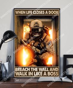 firefighter when life closes a door breach the wall and walk in like a boss poster 3(1)