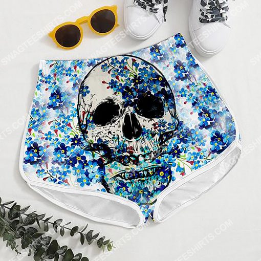 floral skull all over printed women's board shorts 4(1)