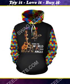 giraffe seeing the world from a different angle autism awareness all over printed shirt