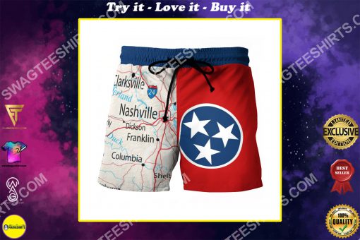 map of tennessee all over printed beach shorts