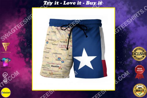 map of texas all over printed beach shorts