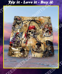 pirate skull all over printed hawaiian shorts