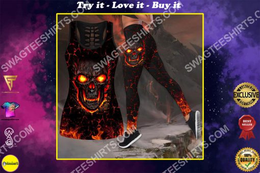 skull and fire all over printed tank top and legging
