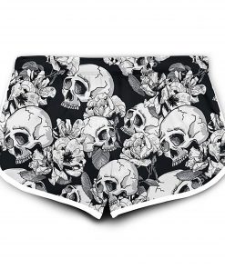 skull and flower all over printed women's board shorts 2(1)