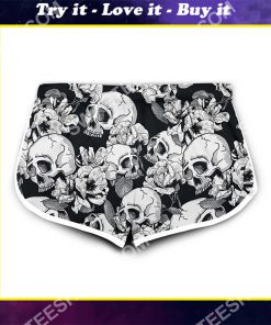 skull and flower all over printed women's board shorts