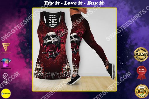 skull and roses all over printed tank top and legging