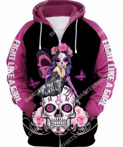 skull fairy figurine breast cancer awareness all over printed zip hoodie 1