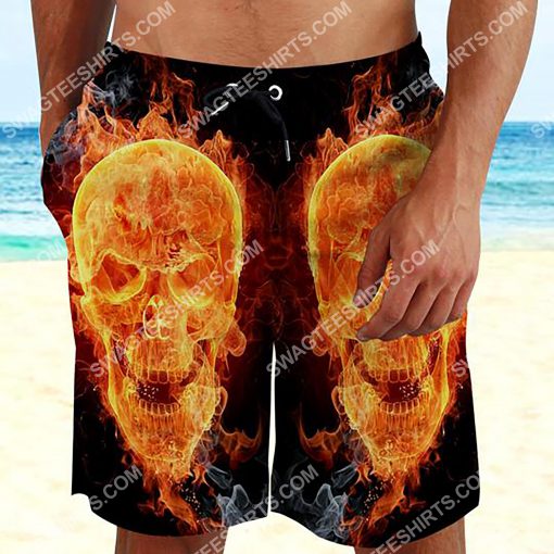 skull with fire all over printed beach shorts 2(1)