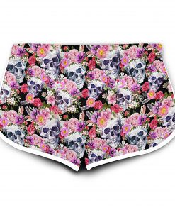 skull with flowers all over printed women's board shorts 2(1)