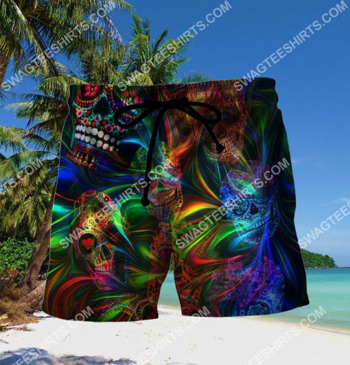 sugar skull colorful all over printed hawaiian shorts 2(1)