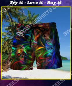 sugar skull colorful all over printed hawaiian shorts