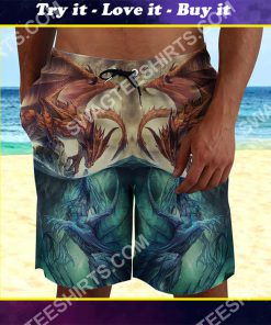 the dragon fire and ice all over printed beach shorts