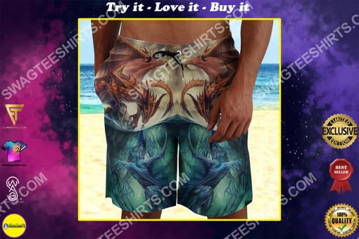 the dragon fire and ice all over printed beach shorts