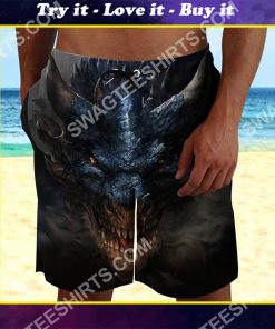 the dragon head all over printed beach shorts