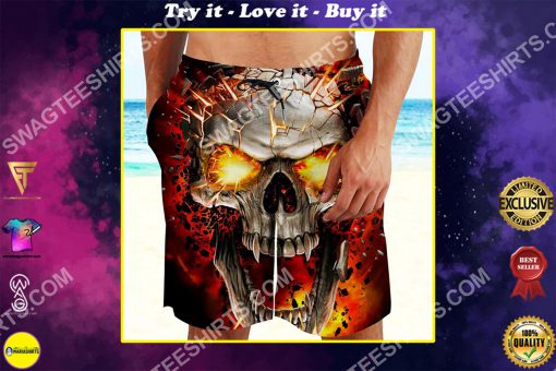 the skull with red eyes all over printed beach shorts