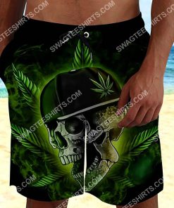 the skull with weed leaf all over printed beach shorts 2(1) - Copy