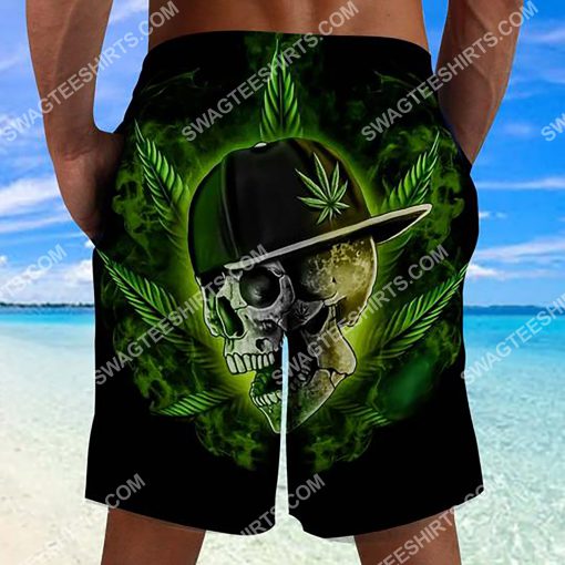 the skull with weed leaf all over printed beach shorts 3(1) - Copy