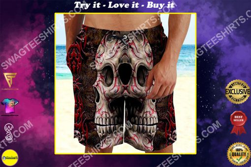 the sugar skull all over printed beach shorts
