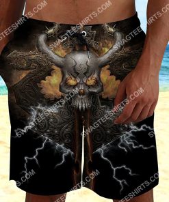 the viking skull head all over printed beach shorts 2(1)