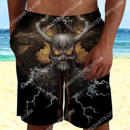 the viking skull head all over printed beach shorts 2(1)