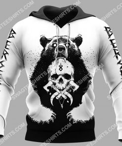 viking bear and skull all over printed hoodie 1