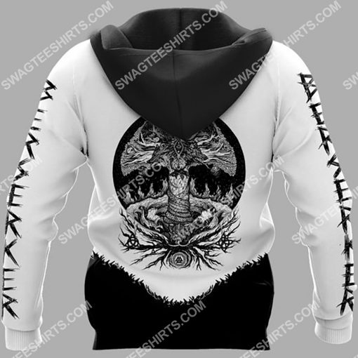 viking bear and skull all over printed hoodie - back 1