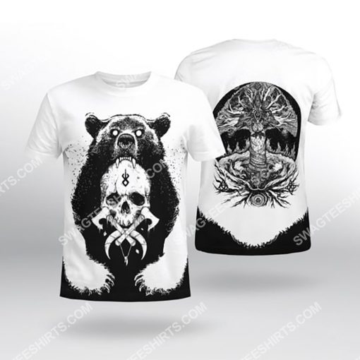 viking bear and skull all over printed tshirt 1