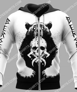viking bear and skull all over printed zip hoodie 1